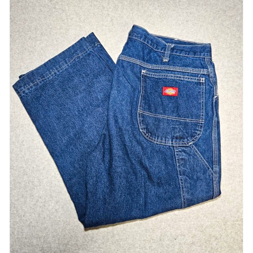 Dickies Carpenter Jeans Mens 40x24 40x25 Blue Denim Work Pants Short Inseam